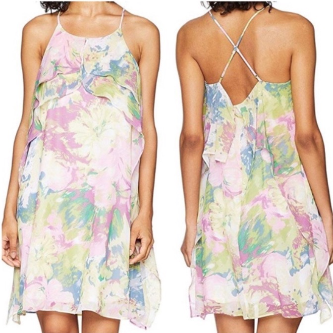 Bcbgmaxazria Pastel Ruffle High Neck Minidress Nwt